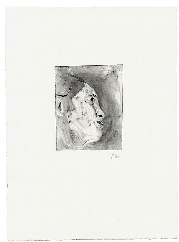Profile of young person monotype on paper, printmaking
